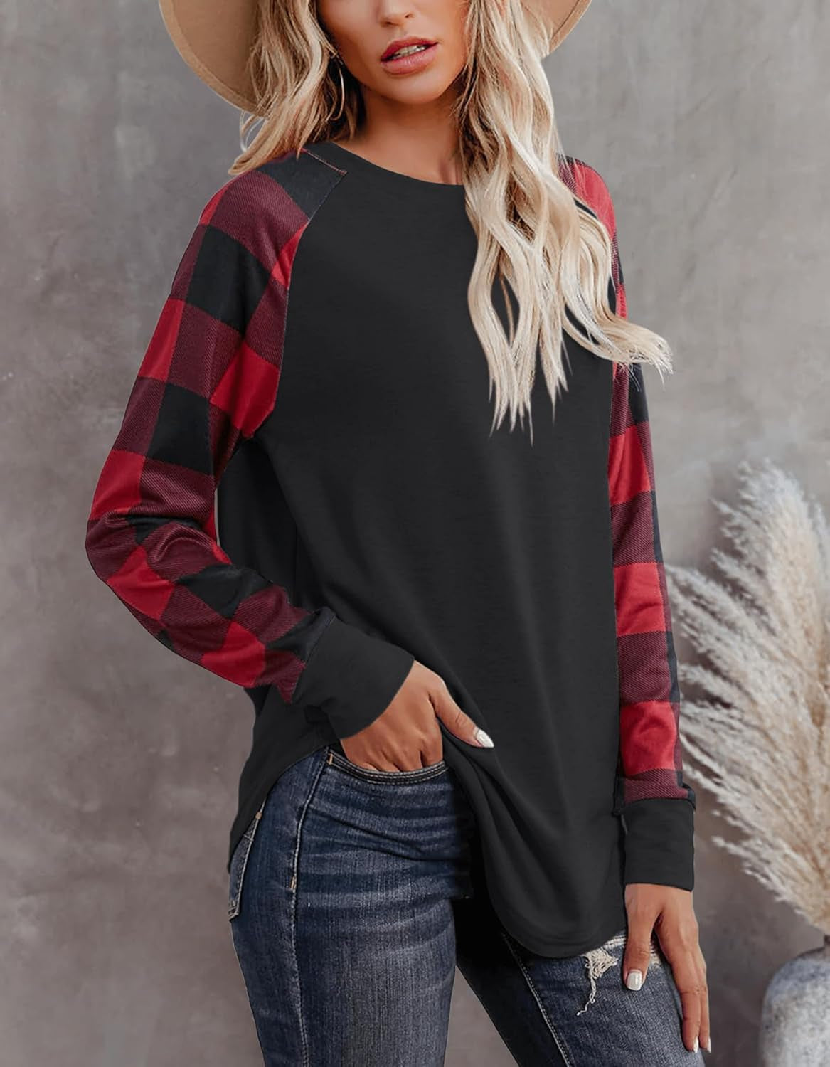 Women's Long Sleeve Crew Neck Casual Tunics - Trendy Loose Fit Tops