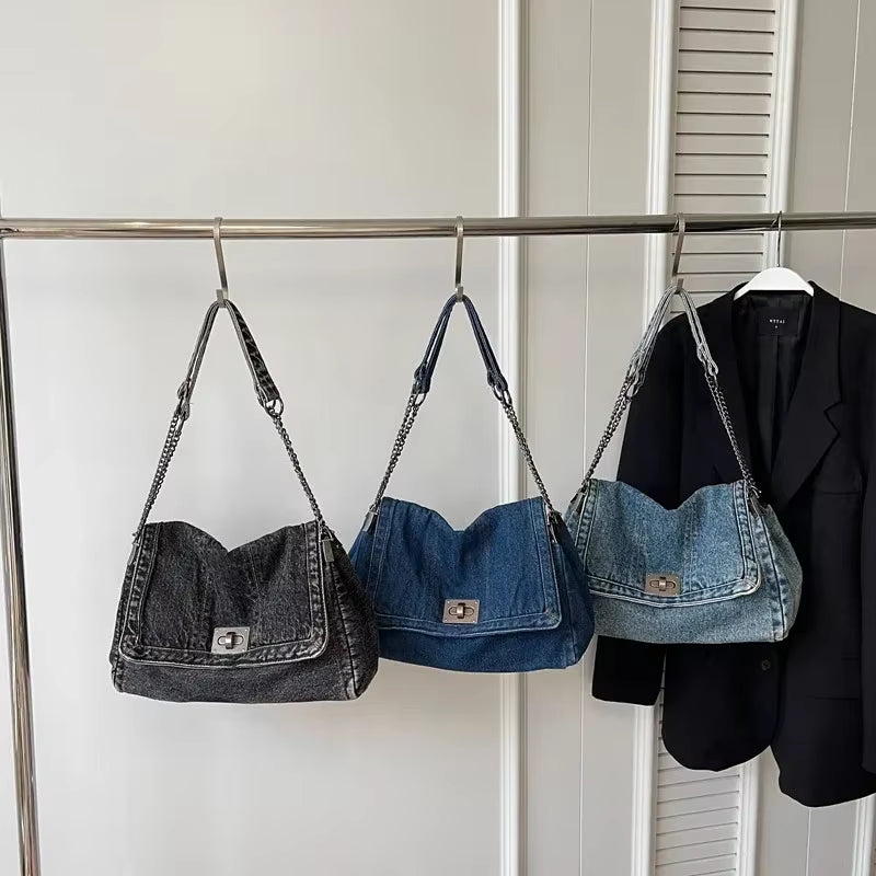 Elevate Your Style with the Classic American Retro Denim Canvas Shoulder Bag