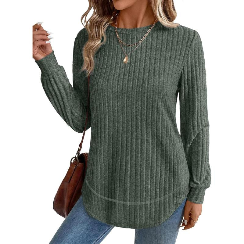 WIHOLL Women’s Curved Hem Tunic – Versatile Long Sleeve Top for Fall Fashion
