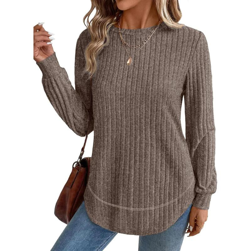 WIHOLL Women’s Curved Hem Tunic – Versatile Long Sleeve Top for Fall Fashion