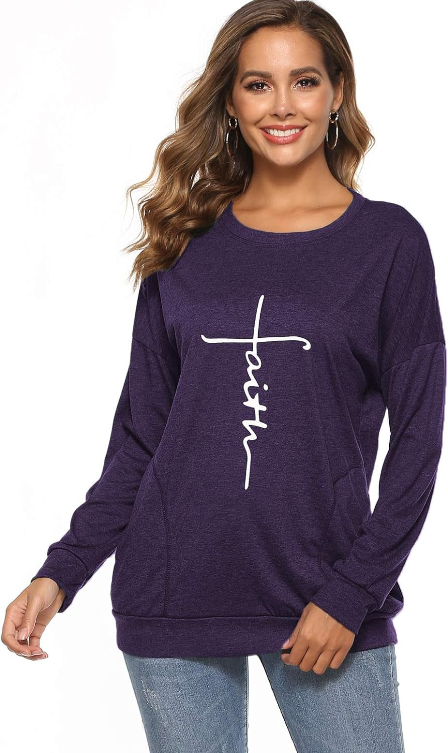 Live in Faith – Women’s Pocket Sweatshirt, Loose Fit Long Sleeve