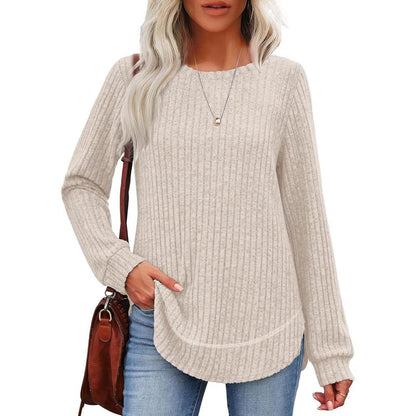 WIHOLL Women’s Curved Hem Tunic – Versatile Long Sleeve Top for Fall Fashion