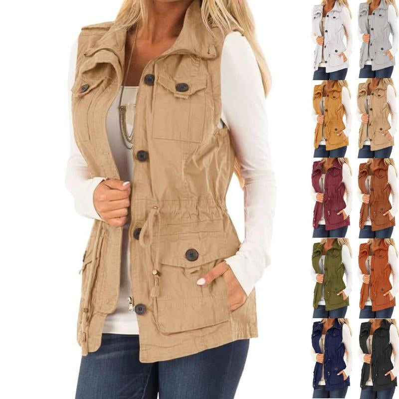 Elevate Your Style with the Chic & Versatile Imily Bela Women’s Military Utility Vest Featuring a Drawstring Waist
