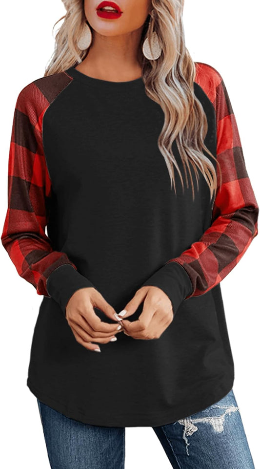 Women's Long Sleeve Crew Neck Casual Tunics - Trendy Loose Fit Tops