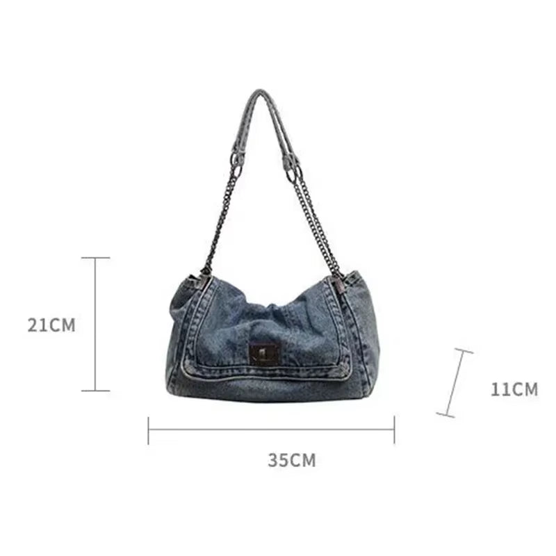 Elevate Your Style with the Classic American Retro Denim Canvas Shoulder Bag