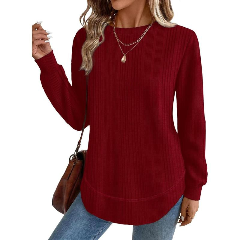 WIHOLL Women’s Curved Hem Tunic – Versatile Long Sleeve Top for Fall Fashion