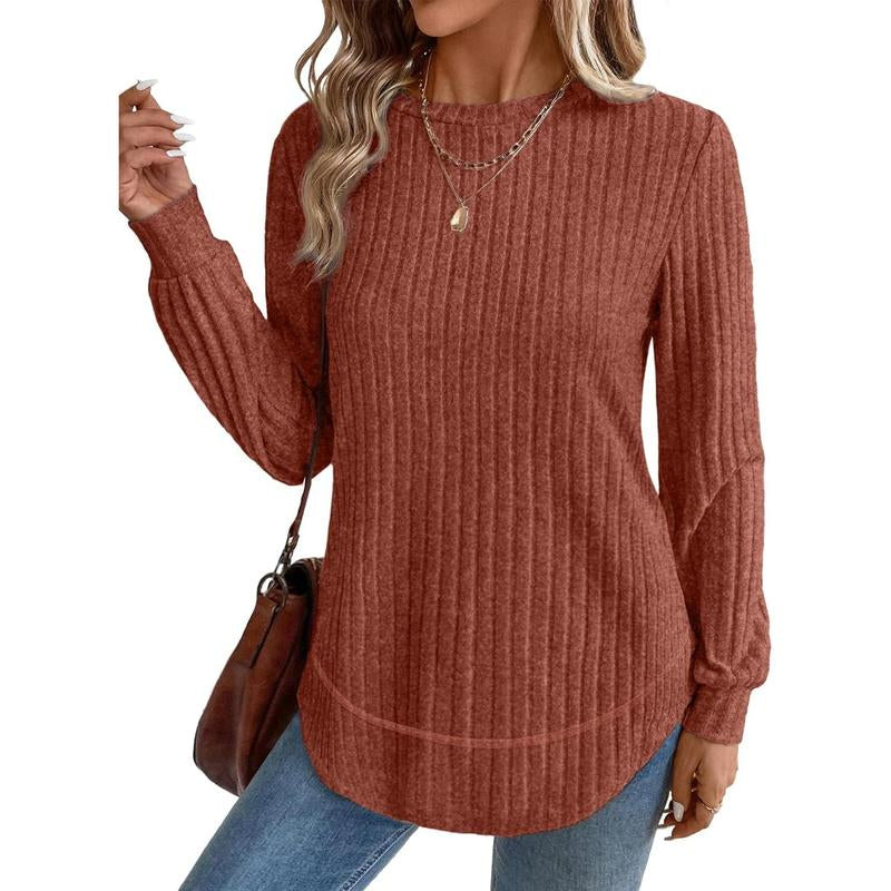 WIHOLL Women’s Curved Hem Tunic – Versatile Long Sleeve Top for Fall Fashion