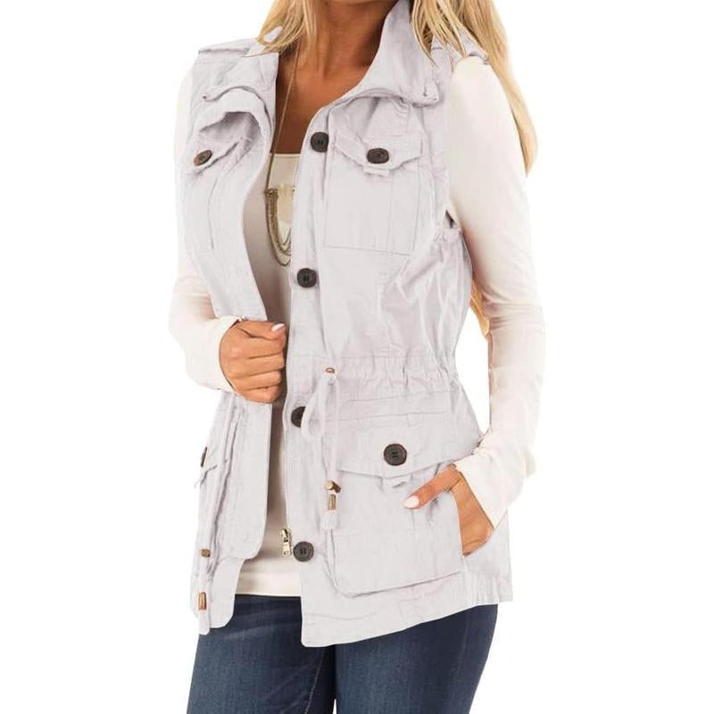 Elevate Your Style with the Chic & Versatile Imily Bela Women’s Military Utility Vest Featuring a Drawstring Waist