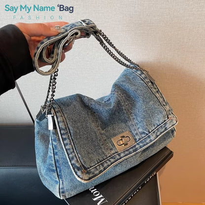 Elevate Your Style with the Classic American Retro Denim Canvas Shoulder Bag
