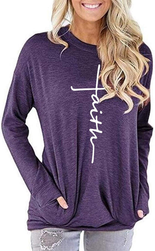 Live in Faith – Women’s Pocket Sweatshirt, Loose Fit Long Sleeve