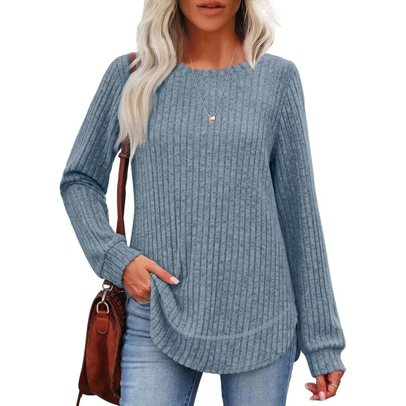 WIHOLL Women’s Curved Hem Tunic – Versatile Long Sleeve Top for Fall Fashion