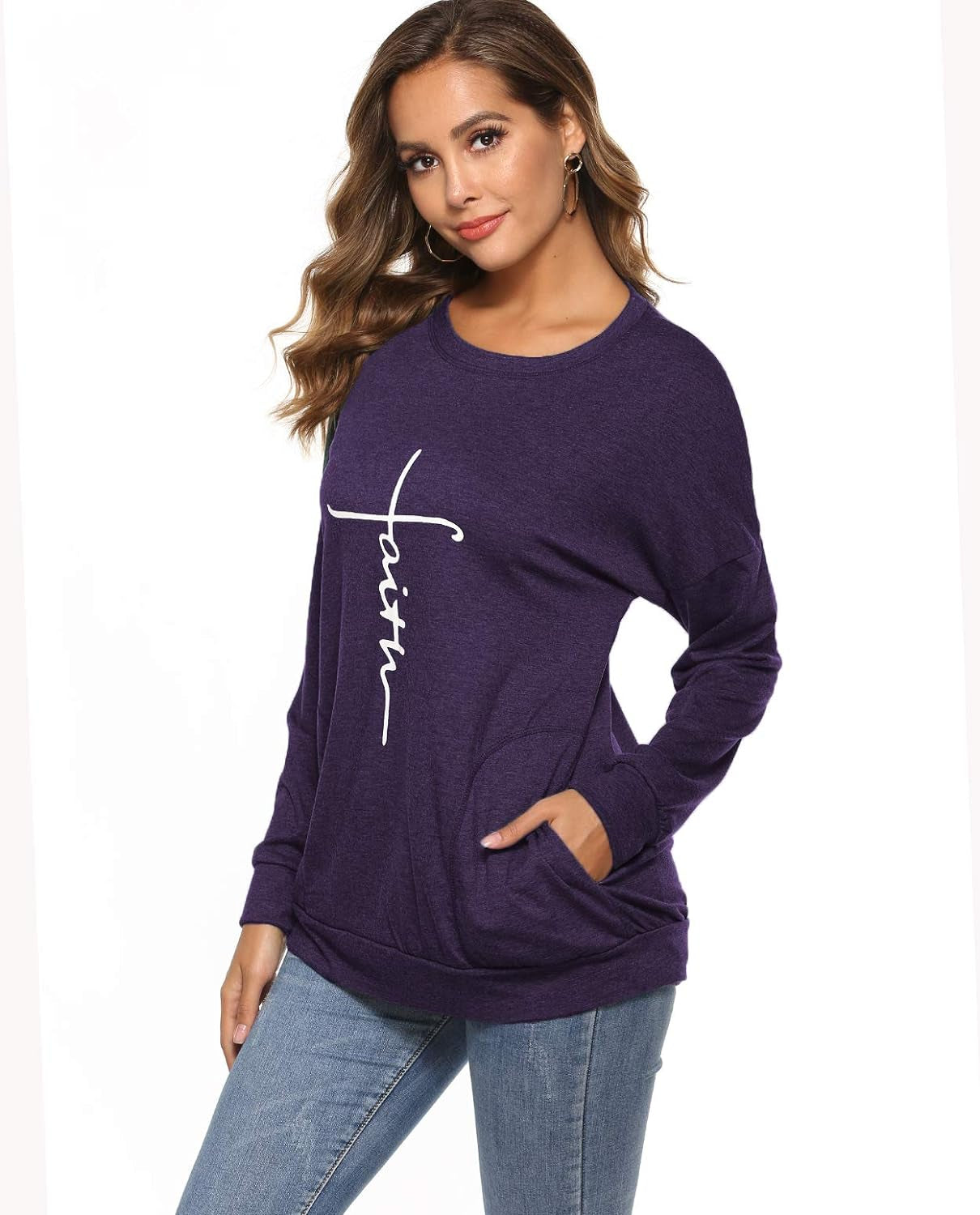 Live in Faith – Women’s Pocket Sweatshirt, Loose Fit Long Sleeve