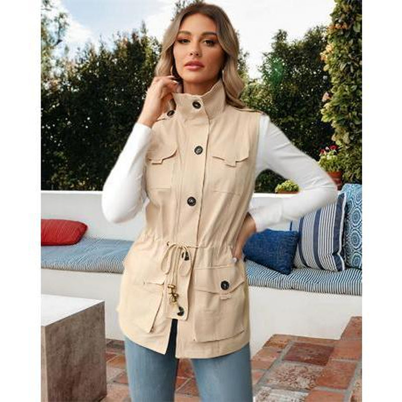Elevate Your Style with the Chic & Versatile Imily Bela Women’s Military Utility Vest Featuring a Drawstring Waist