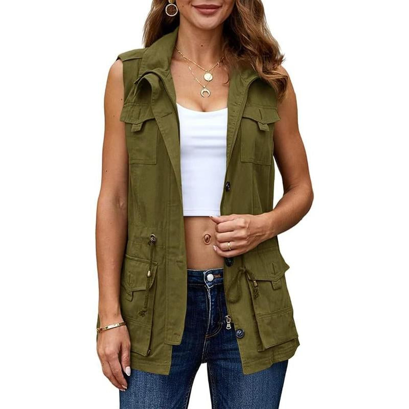 Elevate Your Style with the Chic & Versatile Imily Bela Women’s Military Utility Vest Featuring a Drawstring Waist