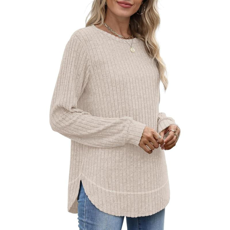 WIHOLL Women’s Curved Hem Tunic – Versatile Long Sleeve Top for Fall Fashion