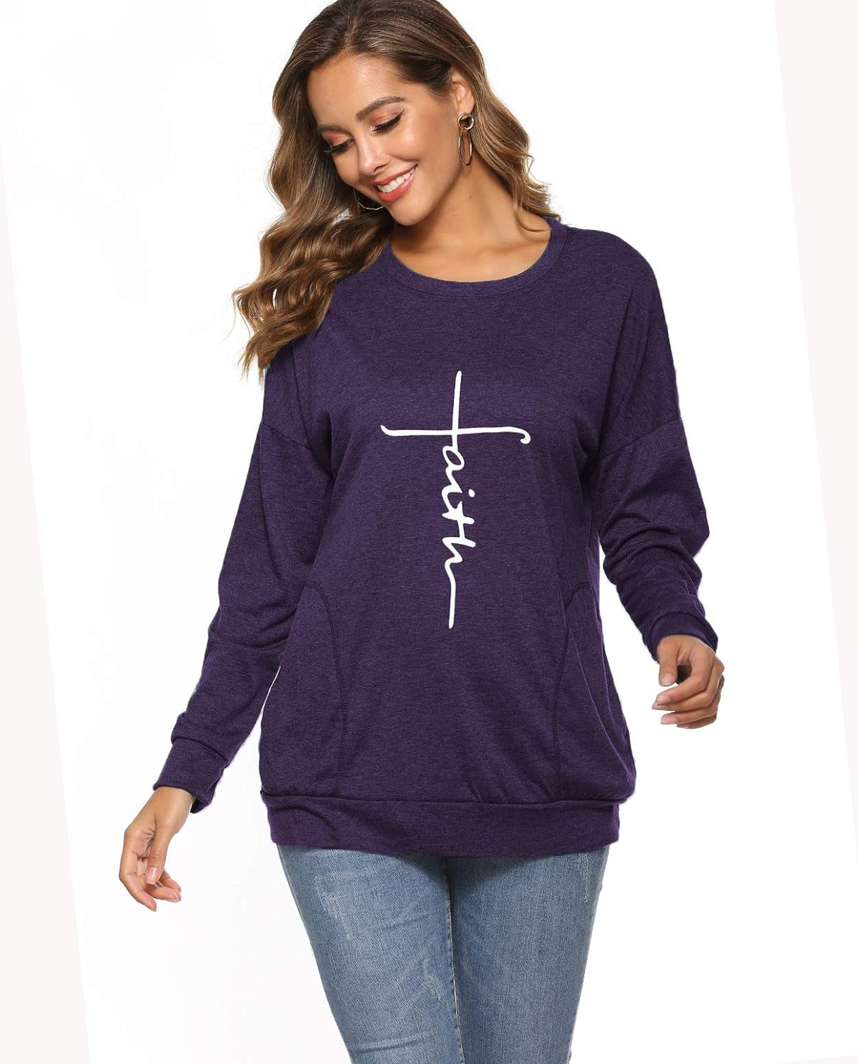 Live in Faith – Women’s Pocket Sweatshirt, Loose Fit Long Sleeve