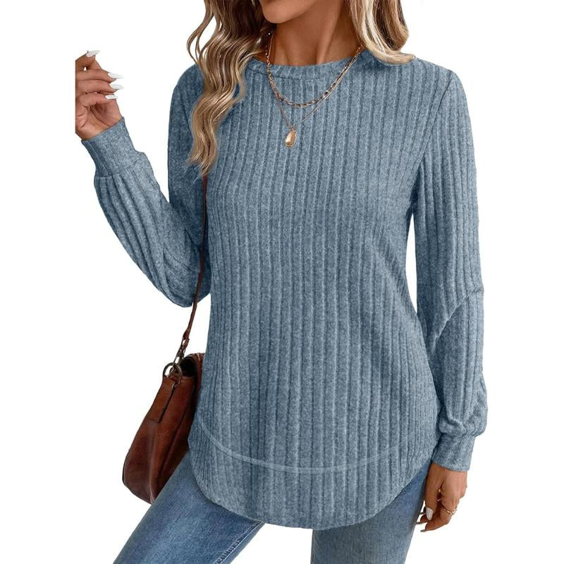 WIHOLL Women’s Curved Hem Tunic – Versatile Long Sleeve Top for Fall Fashion
