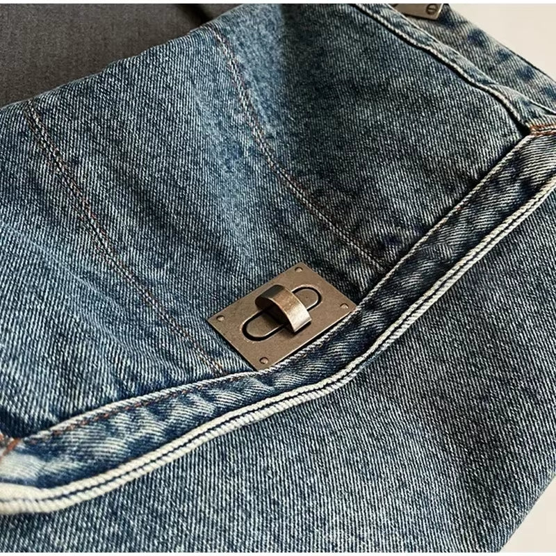 Elevate Your Style with the Classic American Retro Denim Canvas Shoulder Bag