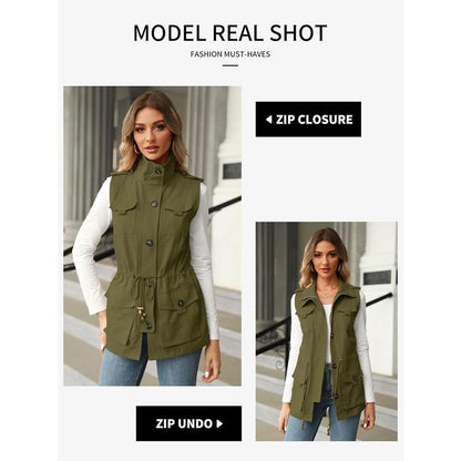 Elevate Your Style with the Chic & Versatile Imily Bela Women’s Military Utility Vest Featuring a Drawstring Waist