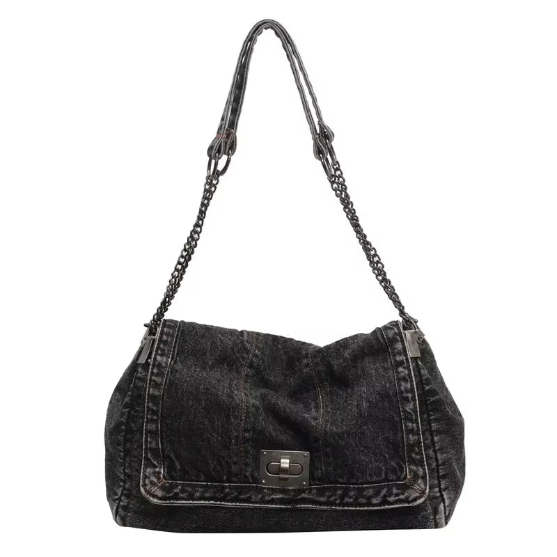 Elevate Your Style with the Classic American Retro Denim Canvas Shoulder Bag
