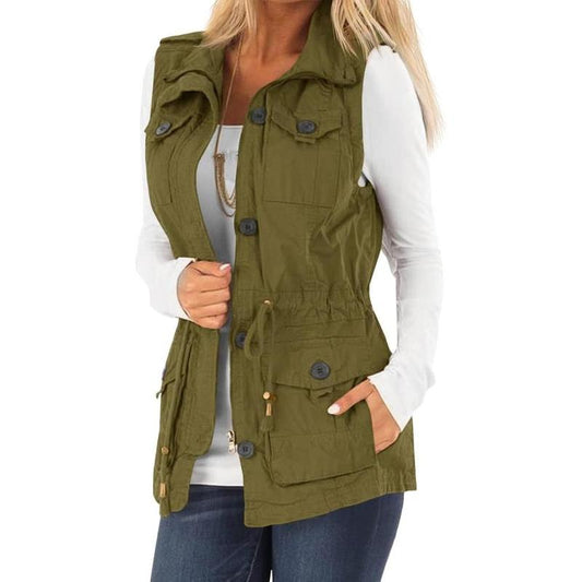 Elevate Your Style with the Chic & Versatile Imily Bela Women’s Military Utility Vest Featuring a Drawstring Waist