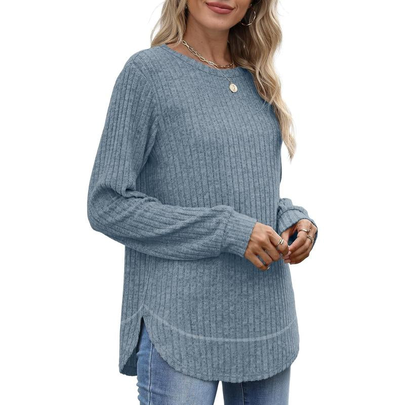 WIHOLL Women’s Curved Hem Tunic – Versatile Long Sleeve Top for Fall Fashion